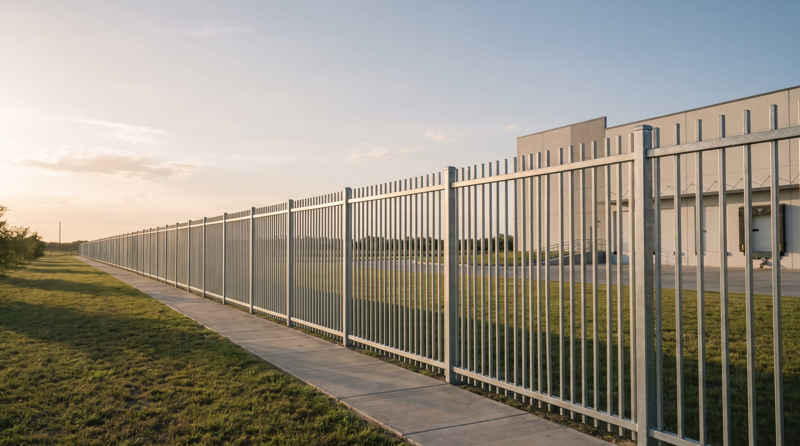 A steel security perimeter along an industrial site in south Houston