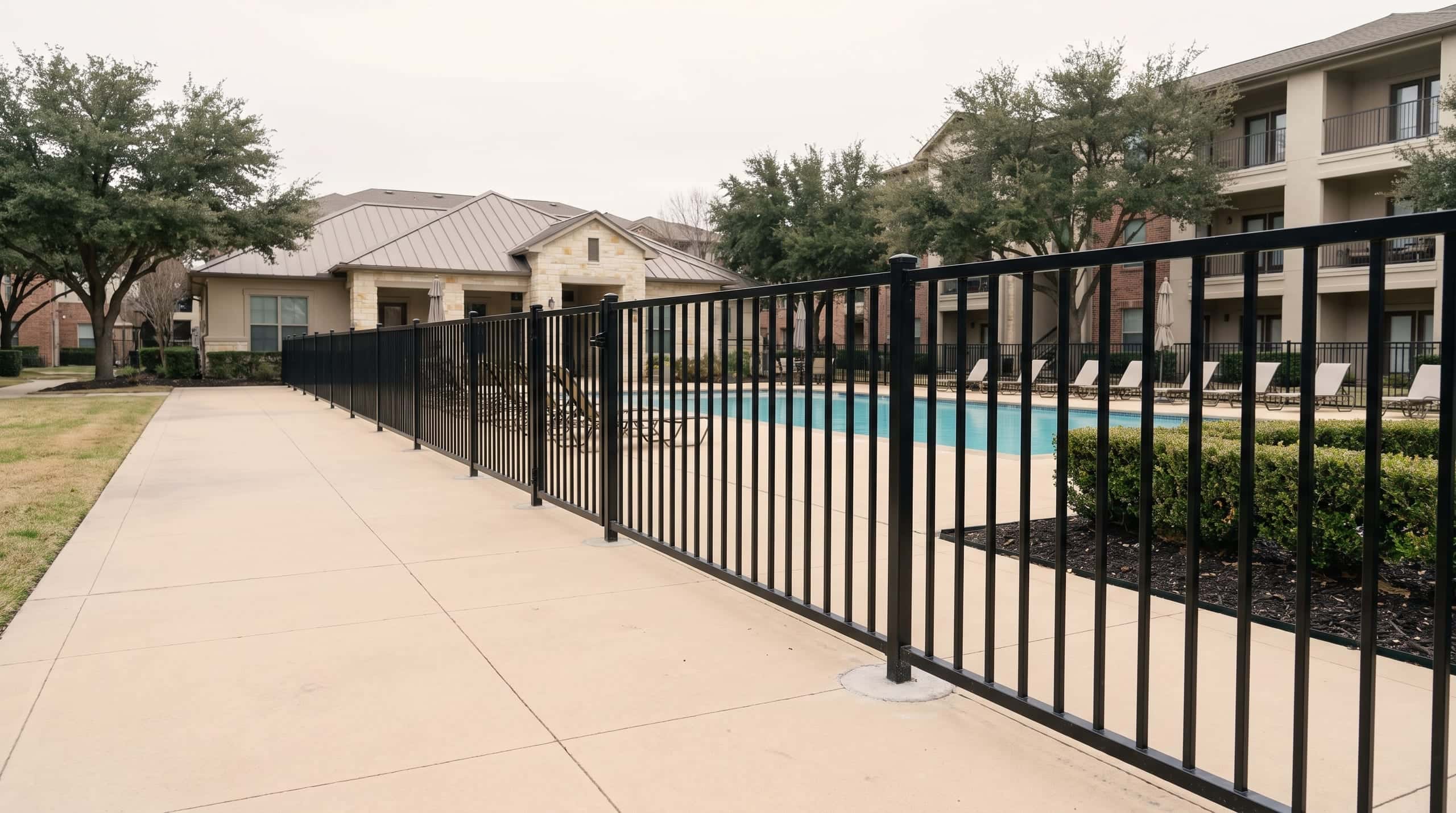Commercial fencing on a Texas apartments site, built by Johnson Fence.