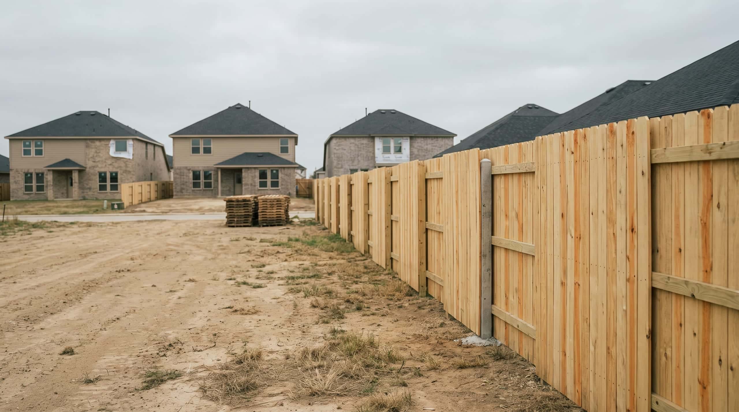 Commercial fencing on a Texas builders site, built by Johnson Fence.