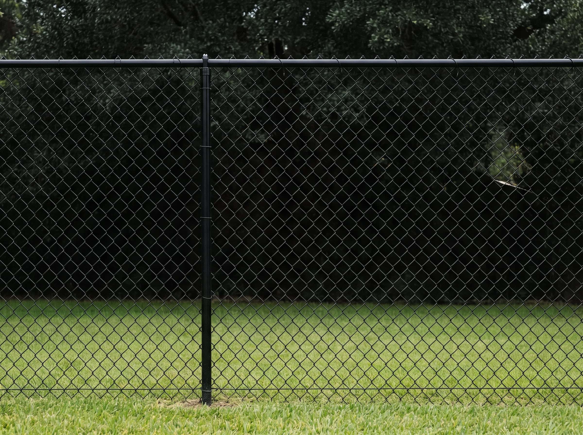 A black vinyl coated fence installed on a Texas property.