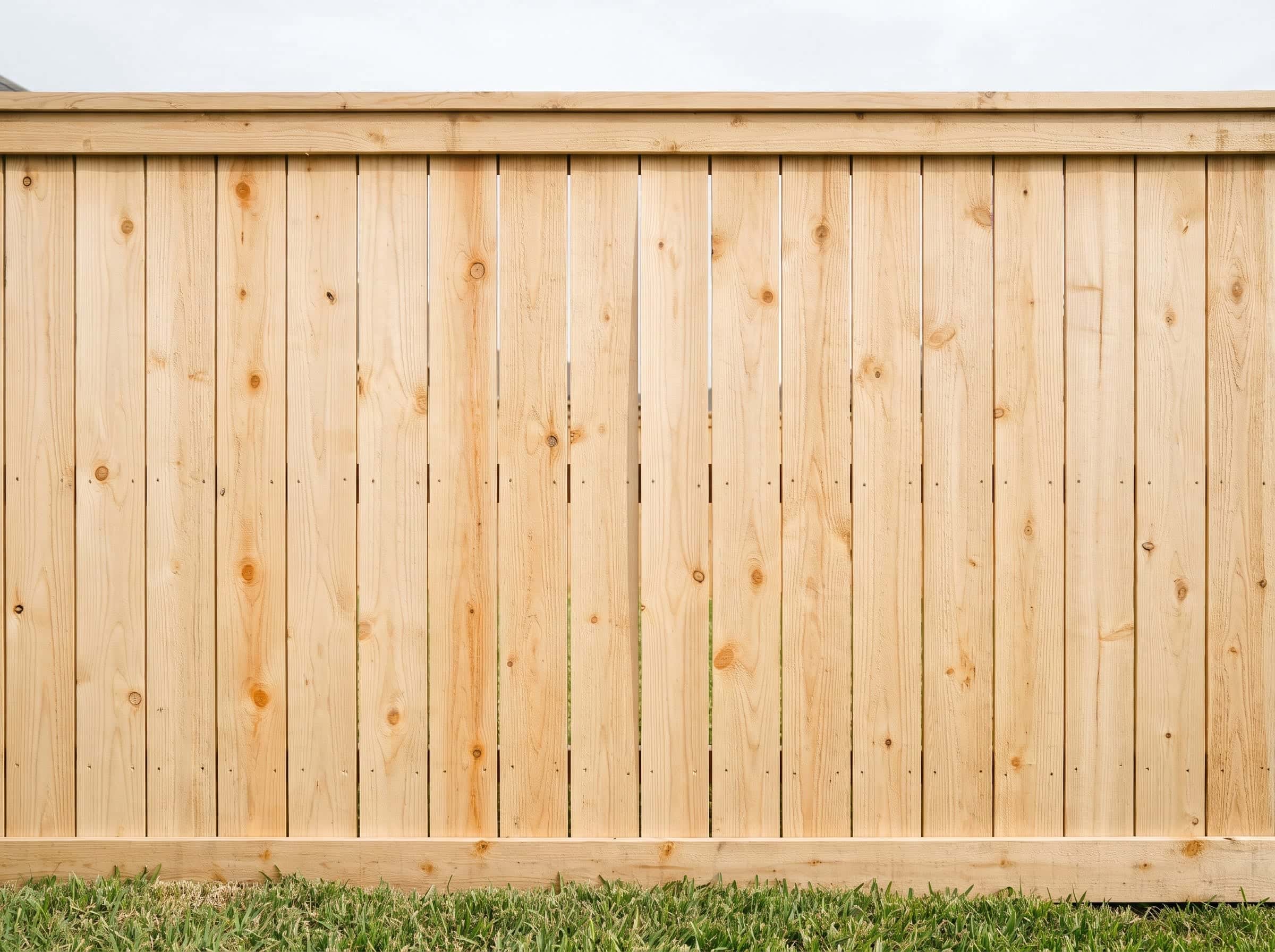 A six-foot cedar privacy fence with solid pickets and no gaps
